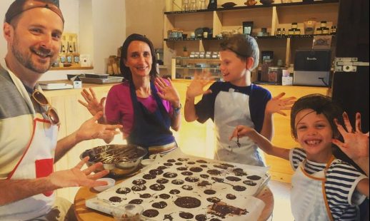 Family at chocolate making workshop